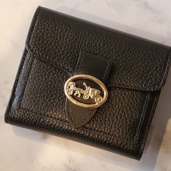 Coach Black Snap Wallet with Gold Horse and Carriage Buckel (Georgie) - Picture 2 of 8